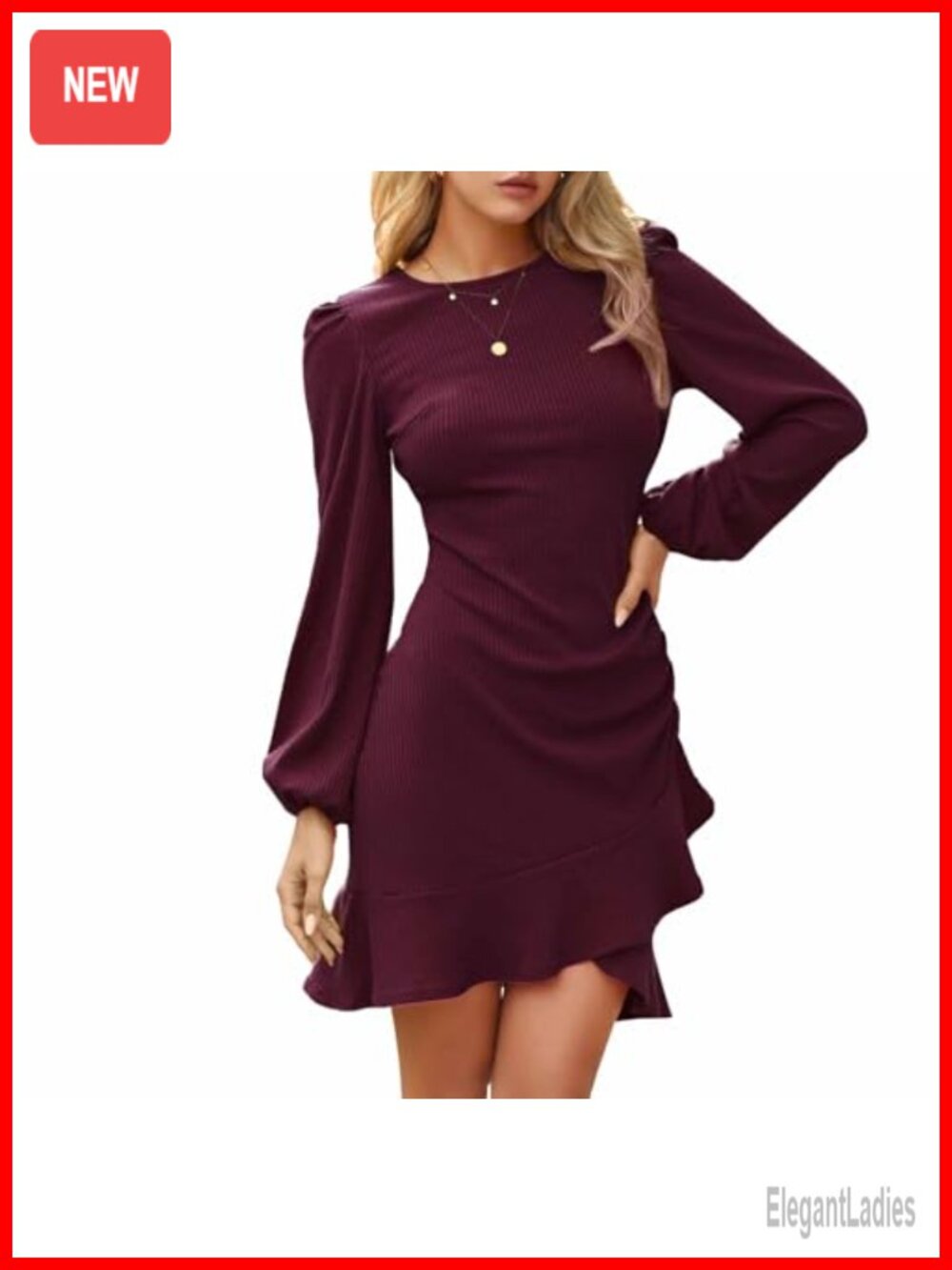 Women Knit Sweater Mini Dress Long Lantern Sleeve Bodycon Fishtail Hem